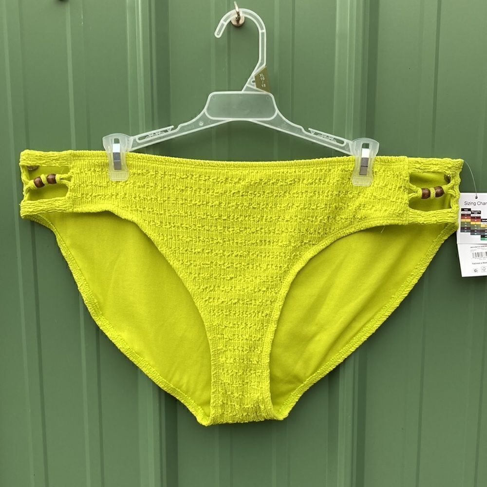 Women's Crinkle Bikini Bottoms with Bead Accents Swimsuit Bathing Suit Size XL
